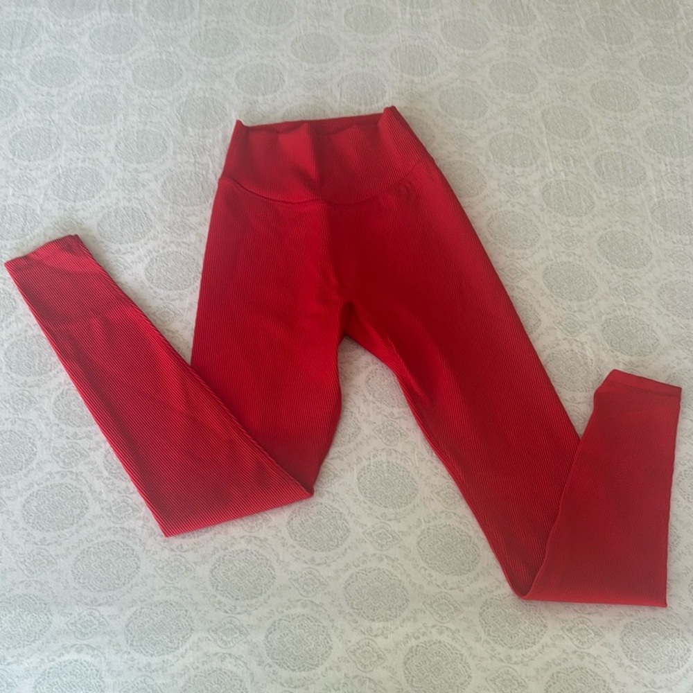 Buff Bunny Red Ribbed Leggings